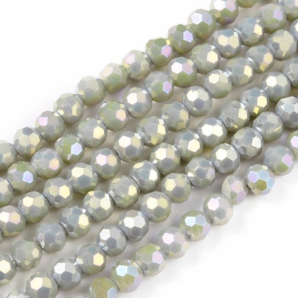 Hebras Redondas Facetadas (32 Facetas) De Cuentas De Vidrio Electrochapado Chapadas En ArcoíRis, Gris, 4Mm, Agujero: 1 Mm, Aproximamente 90-95 Pcs / Cadena, 12.8-13.6 Pulgada (32-34 Cm)-image