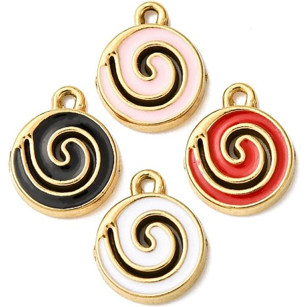 304 Stainless Steel Enamel Charms, Spiral, Golden, Flat Round, 13x10.5x2.5mm, Hole: 1.2mm