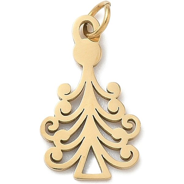 Pendentifs En Acier Inoxydable 304 Sur Le ThèMe De NoëL, Or, Arbre De NoëL, 16X9X1Mm, Trou: 2.5Mm-image