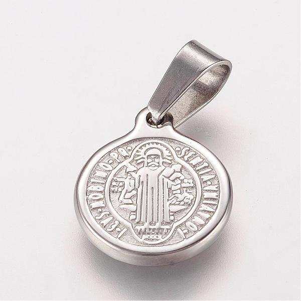 Colgantes De Acero Inoxidable 304 Que No Se Deslustran, Ronda Plana Con La Medalla De San Benedicto, Color Acero Inoxidable, 16X13X2Mm, Agujero: 4X6 Mm-image