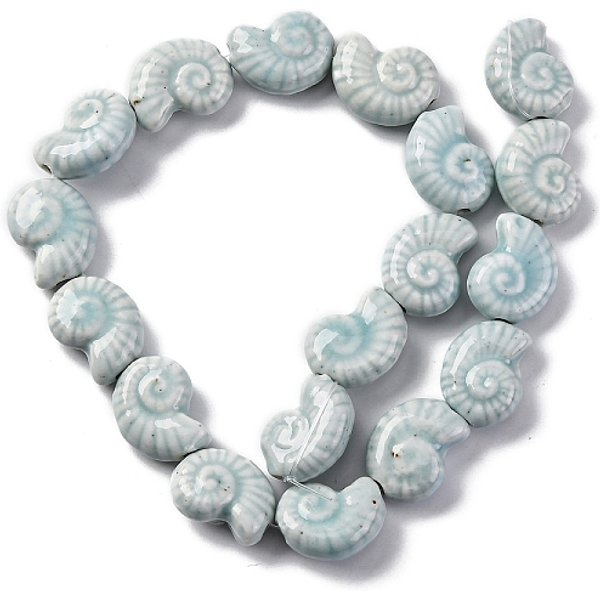 Cuentas De Porcelana Hechas A Mano De La Serie Ocean, Concha, Turquesa PáLido, 20.5-21X16.5-17X8-8.5Mm, Agujero: 2 Mm, Aproximamente 18 Pcs / Cadena, 14.02''-14.06'' (35.6-35.7 Cm)-image