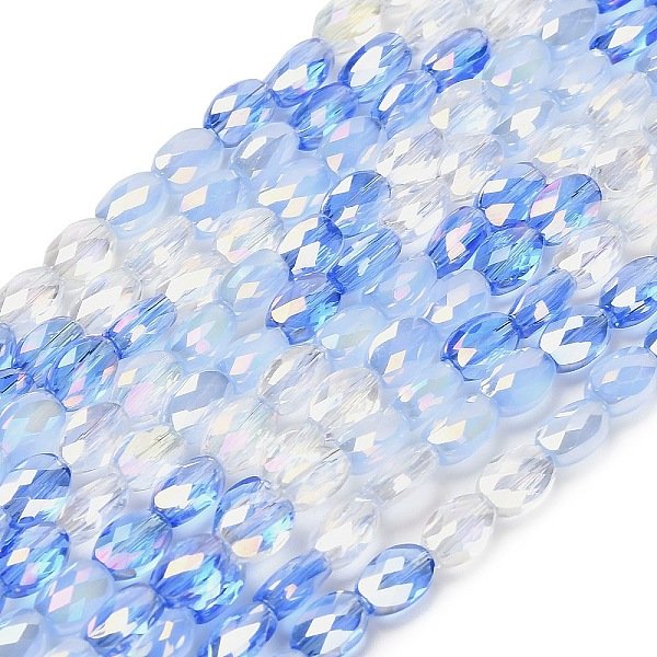 Electroplated Glass Beads Strands, Oval, Faceted, Cornflower Blue, 6X4.5X3Mm, Hole: 1Mm, About 60Pcs/Strand, 14.17''(36Cm)-image