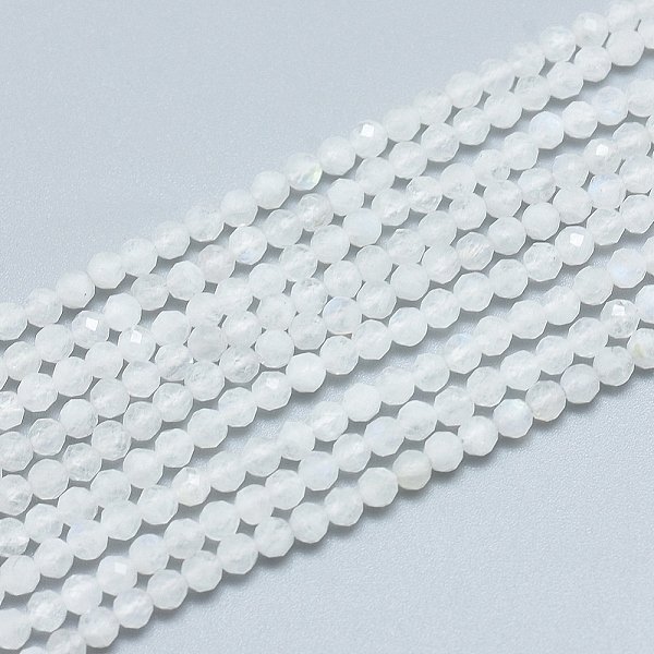 Natural Rainbow Moonstone Beads Strands, Grade A, Faceted, Round, 3.5-4Mm, Hole: 0.7Mm, About 88-104 Pcs/Strand, 15.15 Inch(38.5Cm)-image
