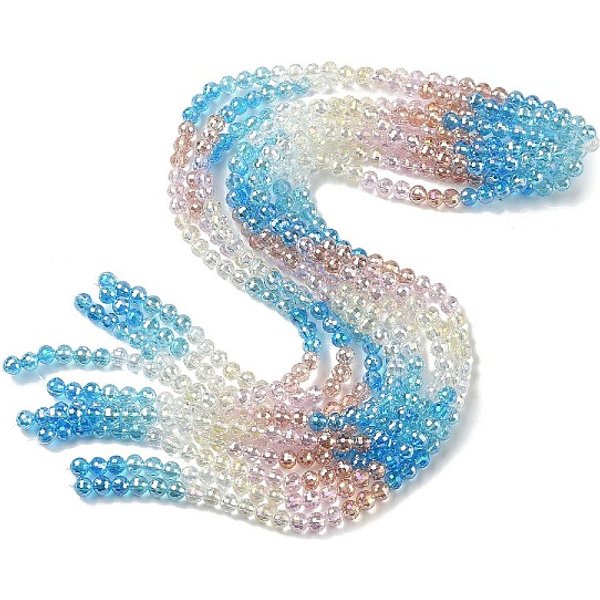 Electroplate Glass Beads Strands, Round, Faceted(32 Faceted), Gradient Color, Dodger Blue, 6mm, Hole: 1.2mm, about 61pcs/strand, 12.60''(32cm)