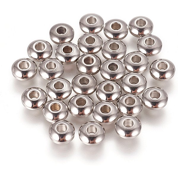 Perles rondelles lisses en acier inoxydable 304 anti-ternissement, couleur inoxydable, 4x2mm, Trou: 1.6mm