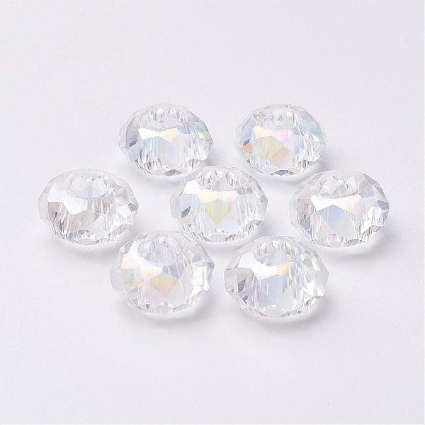 Glass European Beads, Large Hole Beads, No Metal Core, Faceted, Rondelle, Clear, 14X8Mm, Hole: 5Mm-image