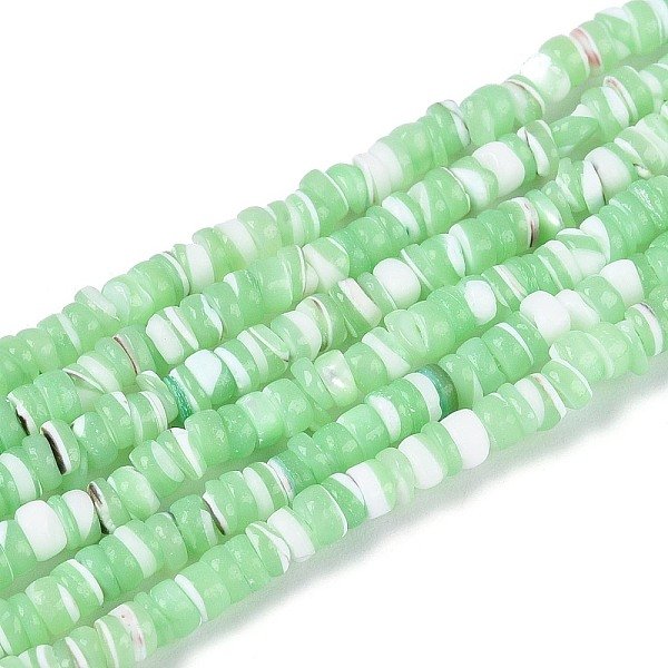 Hebras Naturales De Concha De Troco / Concha De Troco, TeñIdo, Plano Y Redondo, Verde Primavera Medio, 2.5-3.5X0.2-3Mm, Agujero: 0.5-0.6 Mm, Aproximamente 270-290 Pcs / Cadena, 14.96-15.35 Pulgada (38-39 Cm)-image