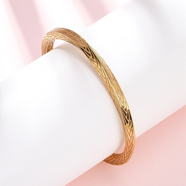 304 Stainless Steel Cuff Bangles For Men Women, Twisted, Ion Plating(Ip), Real 18K Gold Plated, 1/8 Inch(0.45Cm), Inner Diameter: 1-7/8 Inch(4.9Cm)X2-1/2 Inch(6.3Cm)-image