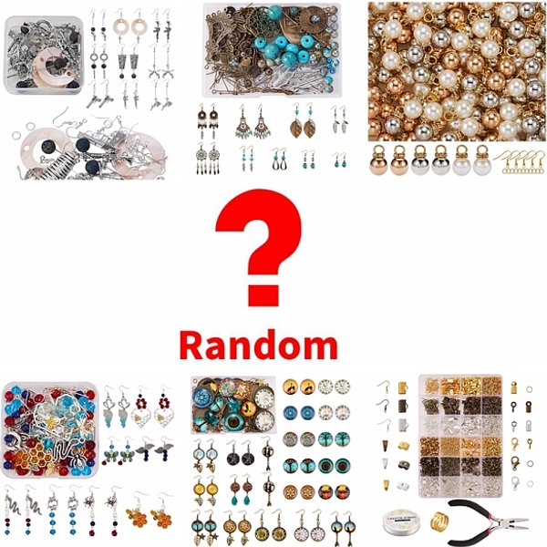 Lucky Bag, Mixed Metal Earring Components & Charms Findings Kits, For Diy Earring Making, Random Color-image
