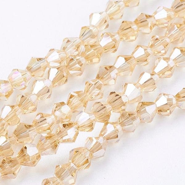 Glass Beads Strands, Ab Color Plated, Faceted, Bicone, Goldenrod, 4X4Mm, Hole: 1Mm, About 80-85Pcs/Strand, 30-32Cm-image