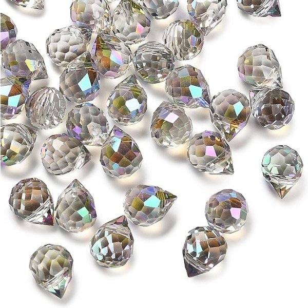 Transparente Glas AnhäNger / Charms, TräNe, Facettiert, Ab Farbe Plattiert, Dunkelgrau, 10X7.5 Mm, Bohrung: 1.2 Mm-image