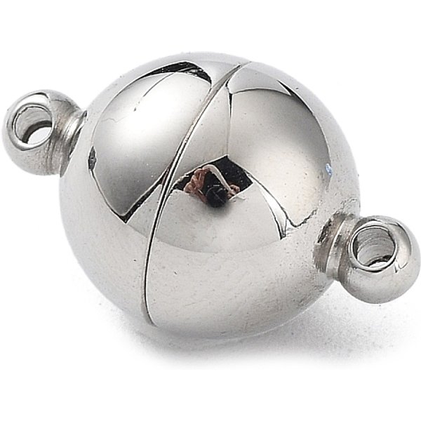 Anlaufgeschützte Magnetverschlüsse aus Edelstahl 304 mit Schlaufen, manuelles Polieren, Runde, Edelstahl Farbe, 15x10 mm, Bohrung: 1.2 mm