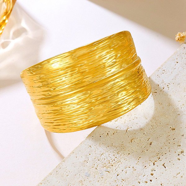 304 Stainless Steel Cuff Bangles For Women, Leaf, Real 18K Gold Plated, Inner Diameter: 2-3/8 Inch(6.1Cm)-image