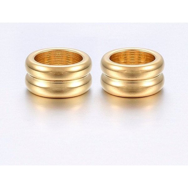 304 Stainless Steel Grooved Beads, Large Hole Beads, Column, Golden, 12X6Mm, Hole: 8Mm-image