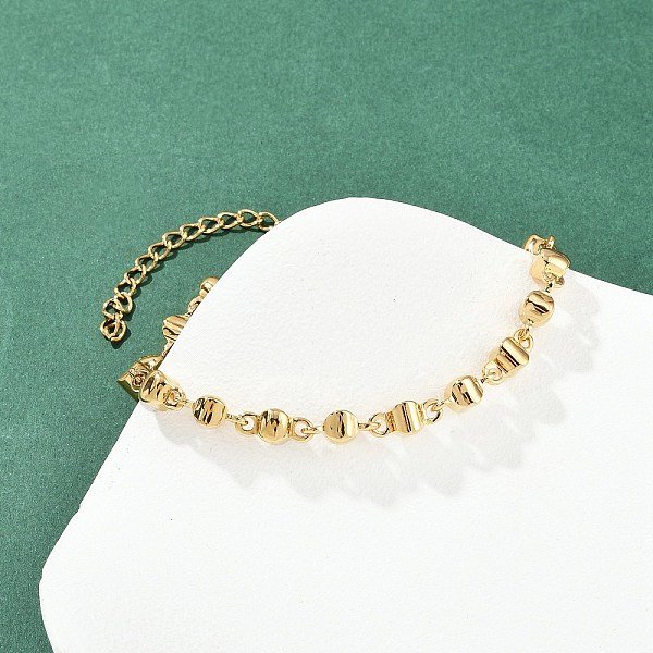 304 Stainless Steel Link Bracelets For Women, Flat Round, Pvd Vacuum Plating, Real 22K Gold Plated, 7 Inch(17.9Cm)-image