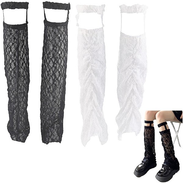 2 Paire De Manchons De Jambe En Polycoton Bicolore, JambièRes, Chaussettes Japonaises En Dentelle Lolita Jk, Couleur Mixte, 2Mm, 560X120-200X1.5-6 Paire / Couleur-image