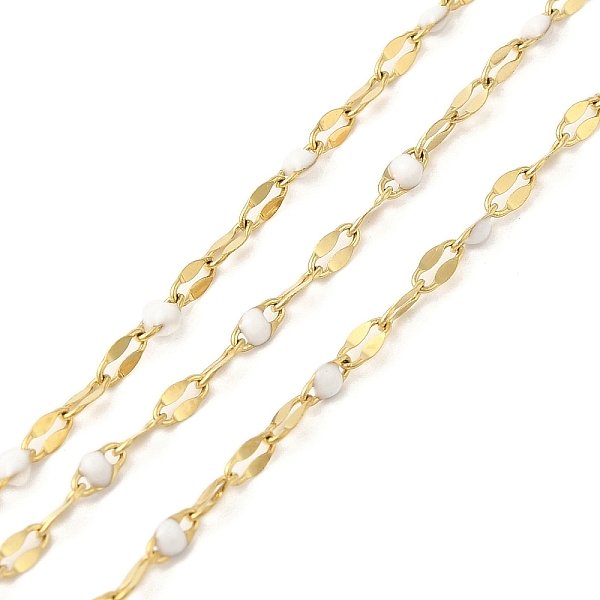 Catene In Acciaio Inossidabile Placcate Ionica (Ip) 304, Stile Smalto, Vero Placcato Oro 18K, Saldato, Con La Bobina, Lucido, Bianco, 4X2X0.3Mm, Circa 32.81 Piedi (10 M)/Rotolo-image
