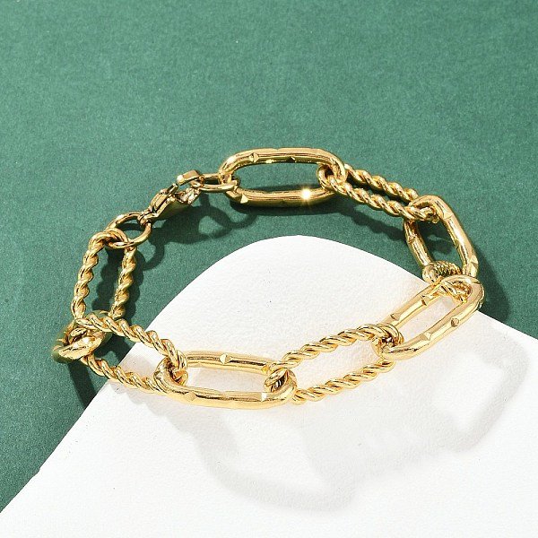 304 Stainless Steel Paperclip Chain Bracelets For Women Men, Pvd Vacuum Plating, Real 22K Gold Plated, 8-1/2 Inch(21.7Cm)-image
