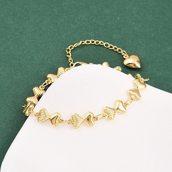Pulseras de cadena de eslabones de corazón de acero inoxidable 304 para regalo de San Valentín, dorado, 7-5/8 pulgada (19.3 cm), expansor: 63 mm