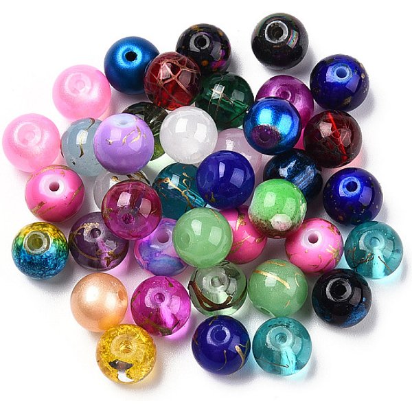 Mixed Style & Mixed Color Round Spray Painted Glass Beads, 8Mm, Hole: 1.5Mm, About 200Pcs/Bag-image