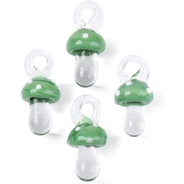 Pendentifs vernissées manuelles, champignons, vert de mer foncé, 25-28x12-13x12-13mm, Trou: 3-5x3-5mm