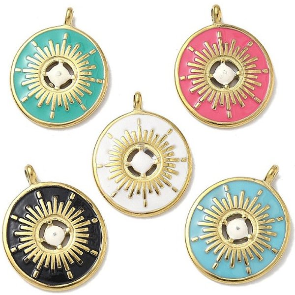 Pendentifs En Acier Inoxydable 304 éMailléS, Breloque Ovale Avec Motif éToile, VéRitable 18K Plaqué Or, Couleur Mixte, 24.5X18.5X2.5Mm, Trou: 2.2Mm-image