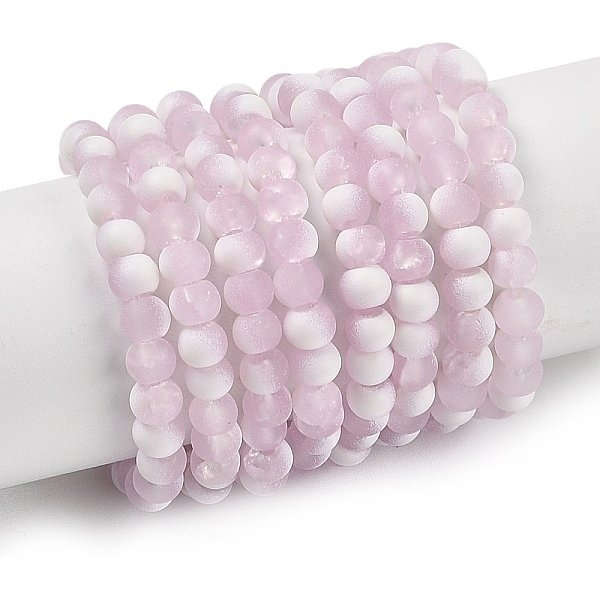 Frosted Crackle Glass Beads Strands, Rondelle, Pink, 4.5X3.5Mm, Hole: 0.8Mm-image