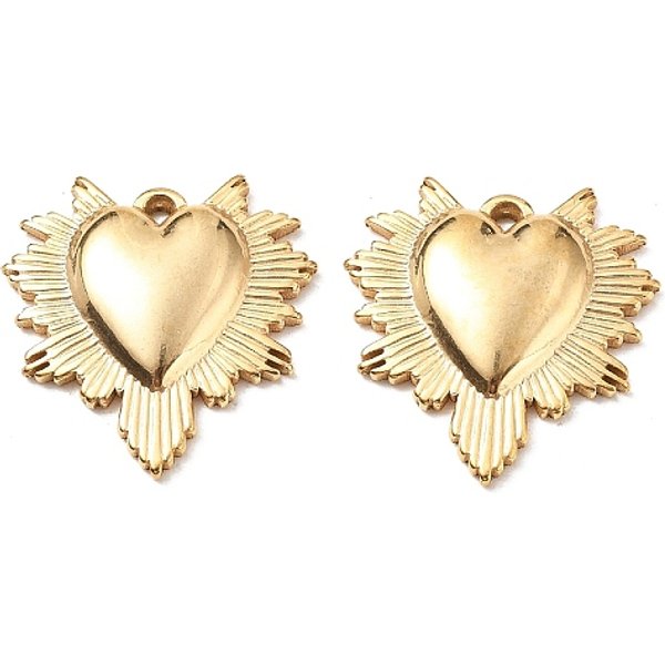 Pendentifs En Acier Inoxydable 304, Breloque Coeur, VéRitable 18K Plaqué Or, 17X16.5X2.5Mm, Trou: 1.1Mm-image