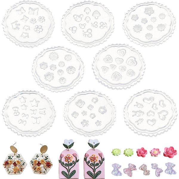 8 PièCes 8 Styles De Moules En Silicone, Moule Sculpté, Pour Les Outils De Bricolage En Argile, Plat Rond, Blanc, 47.5-62X3.5-4.5Mm, DiamèTre IntéRieur: 4.5-12X4-12 Mm, 1Pc / Style-image