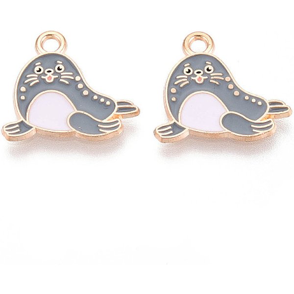 Marine Animals Alloy Enamel Pendants, Light Gold, Sea Lion, 15.1X16.9X1Mm, Hole: 1.8Mm-image