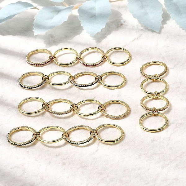 Brass Micro Pave Cubic Zirconia Finger Rings, Stackable Rings, Rack Plating, Long-Lasting Plated, Cadmium Free & Lead Free, Real 18K Gold Plated, 1.5Mm, Us Size 7 1/4(17.5Mm)-image