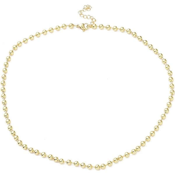 Collares De Cadena De Bolas De LatóN Chapado En Estante Para Mujer, Plateado De Larga DuracióN, Sin Plomo Y El Cadmio, Real 18K Chapado En Oro, 16.54 Pulgada (42 Cm), Grano: 4 Mm-image