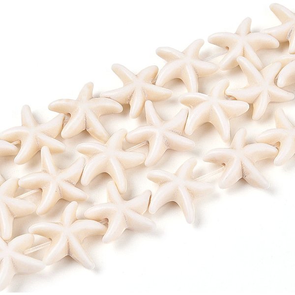 Gemstone Beads Strands, Synthetical Turquoise, Starfish/Sea Stars, Beige, 15X15X5.5Mm, Hole: 1.5Mm, About 36-38Pcs/Strand, 14.56 Inch-15.15 Inch-image