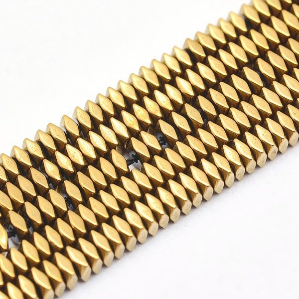 Electroplate Non-Magnetic Synthetic Hematite Beads Strands, Pvd Vacuum Plating, Faceted, Square, Golden Plated, 2X2X1Mm, Hole: 0.6Mm, About 406Pcs/Strand, 15.7 Inch(40Cm)-image
