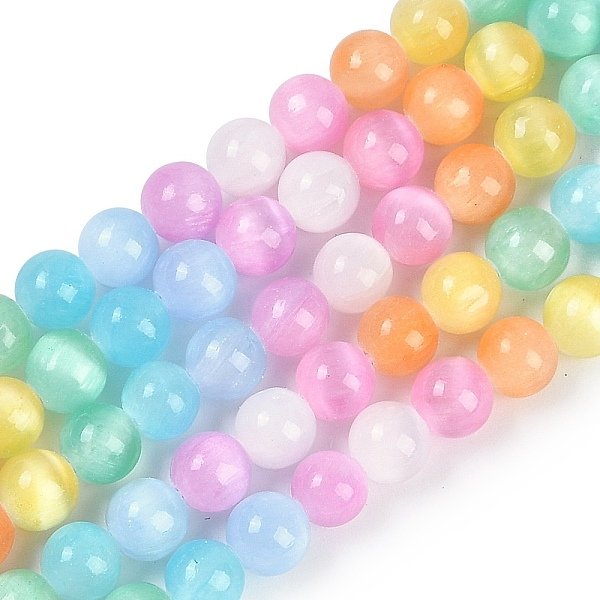 Fili Di Perline Di Selenite Naturale Color Macaron, Tinto, Tondo, Grado Ab, Colorato, 6.5Mm, Foro: 1 Mm, Circa 64Pcs/Filo, 15.55 Pollice (39.5 Cm)-image