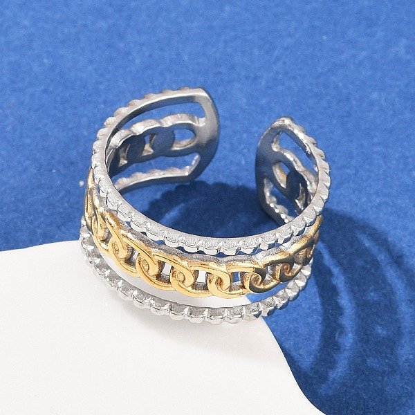 Doppelfarbige Manschettenringe Aus Edelstahl 304, Ionenbeschichtung (Ip), Goldenen Und Edelstahl Farbe, Oval, 10 Mm, Innendurchmesser: Verstellbar-image