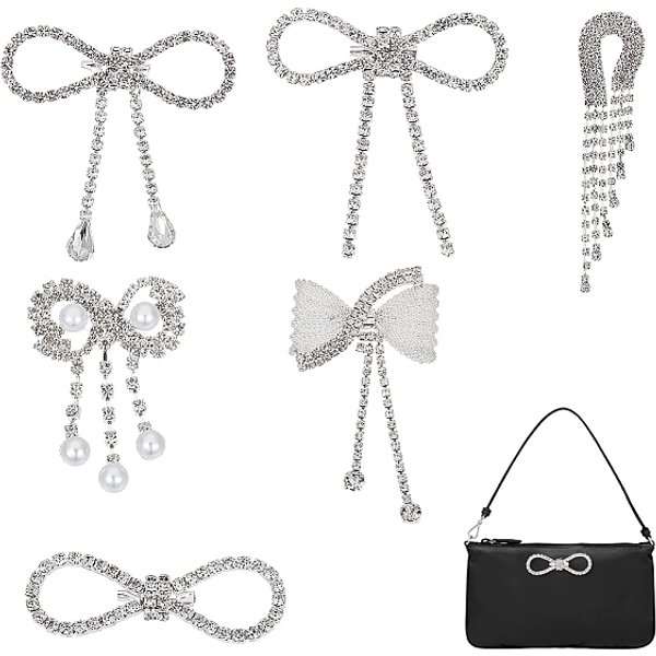 6 Broche En Alliage De Strass En Cristal, 6 Styles, Pour Sac à Dos Et VêTements, Platine, Formes Mixtes, 23.5-93X25.5-68.5Mm, 1Pc / Style-image