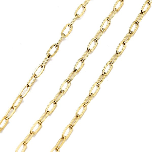 PVD Vacuum Plating 304 Stainless Steel Cable Chains, Unwelded, with Spool, Golden, 2.4x1.4x0.3mm, about 32.81 Feet(10m)/Roll