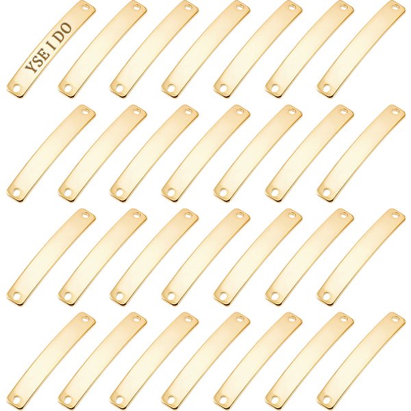 30Pcs 201 Stainless Steel Links/Connectors, Curved Rectangle, Stamping Blank Tag, Real 18K Gold Plated, 28X4.5X1Mm, Hole: 1.4Mm-image
