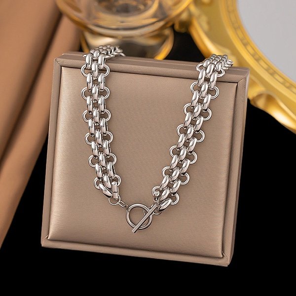13.5MM 304 Stainless Steel Panther Chain Ot Necklaces For Women, Non-Tarnish, Stainless Steel Color, 16.54 Inch(42Cm)-image