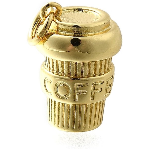 Brass Pendants, Coffee Cup Charms, Rack Plating, Cadmium Free & Lead Free, Long-Lasting Plated, With Jump Ring, Real 18K Gold Plated, 15.5X10Mm, Hole: 3Mm-image