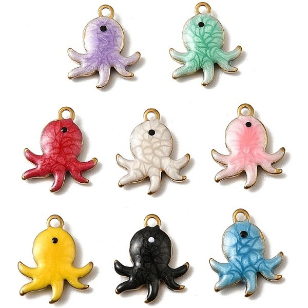 Dijes de esmalte de acero inoxidable 304, dorado, color mezclado, pulpo, 12.5x10.5x2.5mm, agujero: 1.2 mm