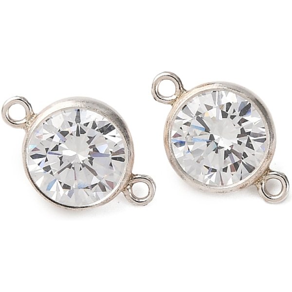 925 Ciondolo Con Connettore In Argento Sterling Con Pavé Di Zirconi Cubici, Rotondo E Piatto, Chiaro, 10.5X6.5X3.5Mm, Foro: 0.9 Mm-image