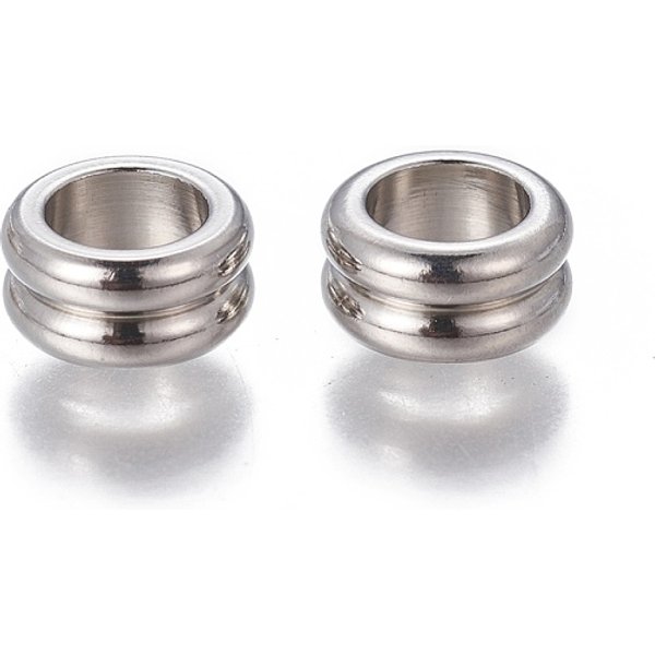 Perles EuropéEnnes RainuréEs En Acier Inoxydable 201 Anti-Ternissement, Perles Avec Un Grand Trou , Rondelle, Couleur Inoxydable, 8X4Mm, Trou: 5Mm-image