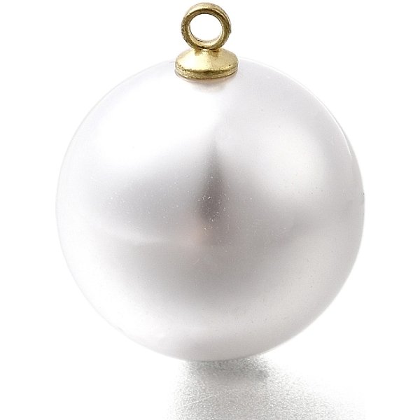 ABS Plastic Pearl Pendants, Round, with Light Gold Alloy Loop, Silver, 24x20mm, Hole: 1.8mm