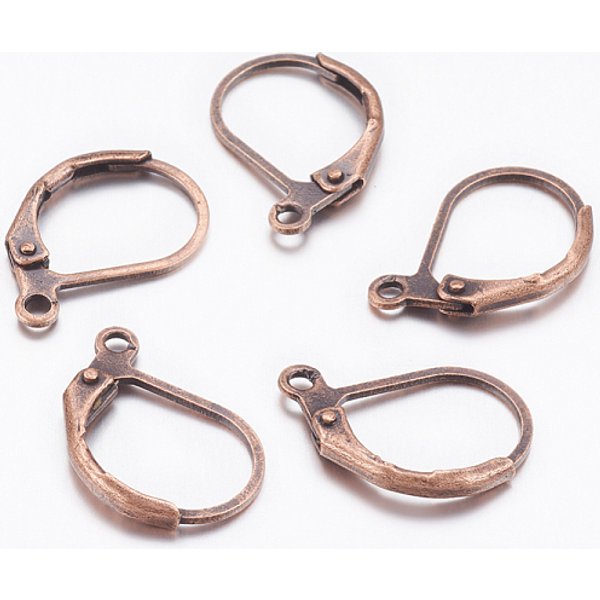 Brass Leverback Earring Findings, With Loop, Cadmium Free & Nickel Free & Lead Free, Red Copper,15X10Mm, Hole: 1Mm-image