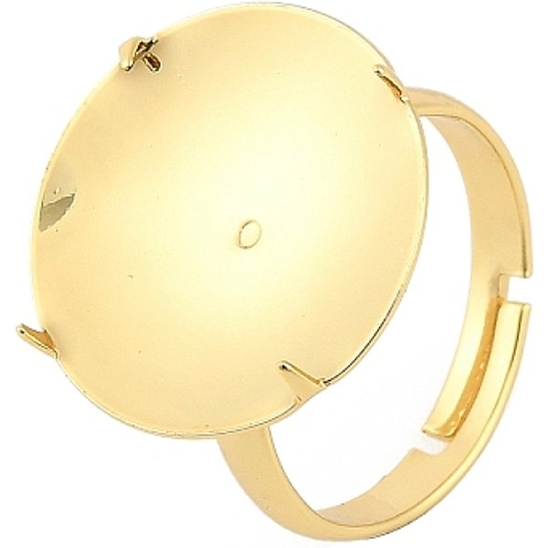 Brass Adjustable Finger Rings Findings, Prong Ring Settings, Long-Lasting Plated, Rack Plating, Lead Free & Cadmium Free, Real 18K Gold Plated, Tray: 18.5Mm, 3Mm, Us Size 7 1/4(17.5Mm)-image