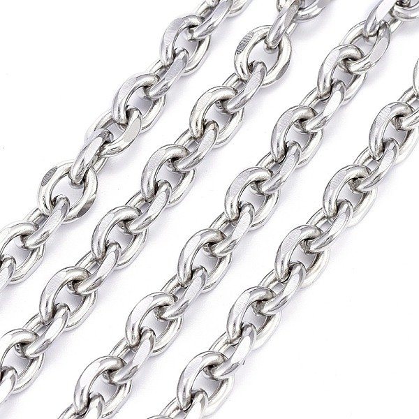 Tarnish Resistant 304 Stainless Steel Cable Chains, Diamond Cut Chains, Unwelded, Stainless Steel Color, 9.5-10X7.5X2Mm-image