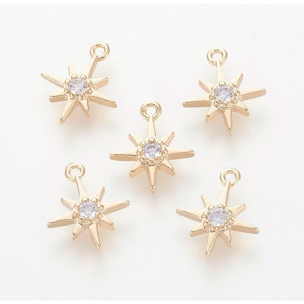Brass Cubic Zirconia Charms, For Diy Jewelry Making, Star, Nickel Free, Real 18K Gold Plated, 10.5X8.5X2Mm, Hole: 1Mm-image