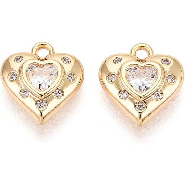 Messing Mikro Ebnen Zirkonia Charme, Herz, Langlebig Plattiert, Nickelfrei, Echtes 18K Vergoldet, 11.5X10.5X3 Mm, Bohrung: 1.4 Mm-image